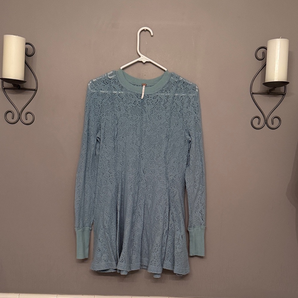 Free People Knit Tunic Sweater Dress Astral Sea Light Teal MSRP $128 XS
